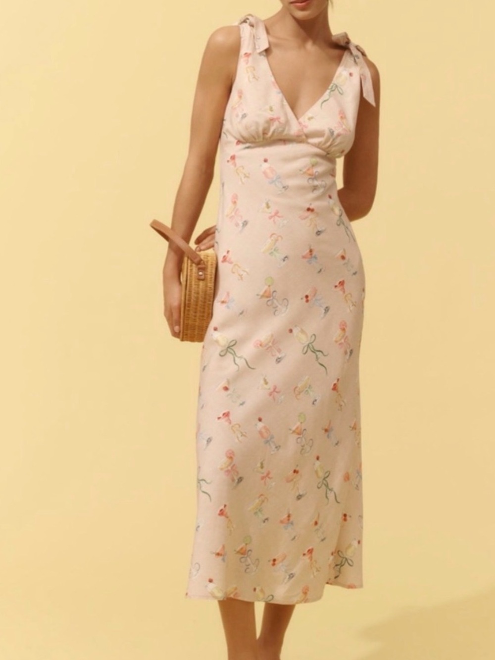 Anthropologie En Saison Cocktail Print Tie Shoulder Midi Dress XS